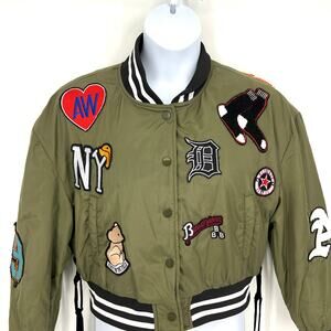 Azalea Wang Patch Bomber Jacket Army Green Yellow Size L